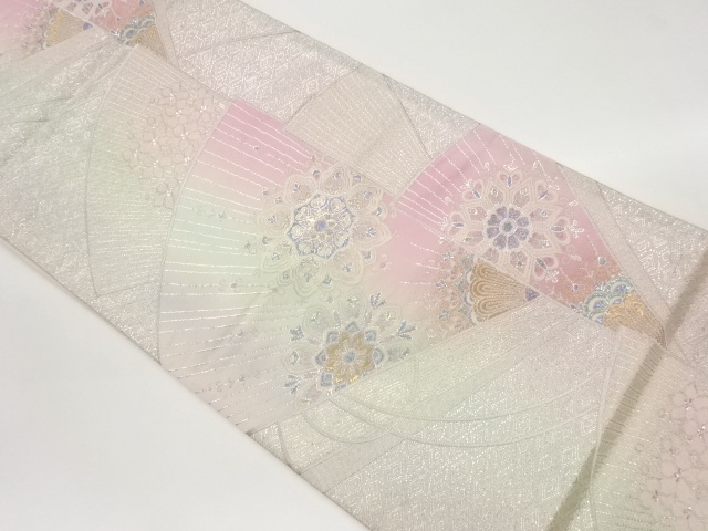 佐賀錦扇に花・華紋模様織出し袋帯